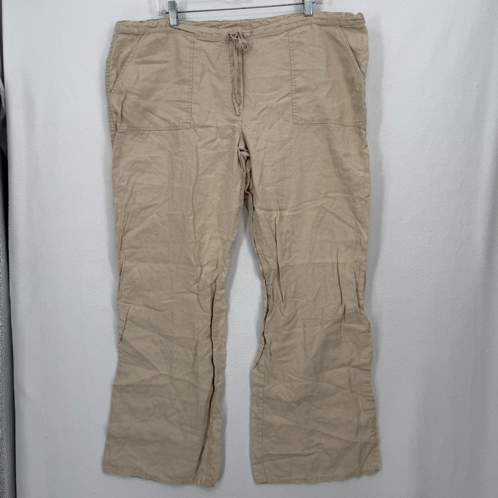 London Jean Linen Pants Womens‎ XL Beige Drawstring Wide Leg Chino Boho